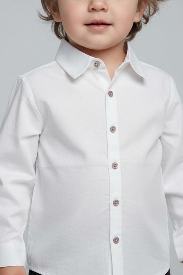 LUESS Boys' Long Sleeve Plain White Poplin Shirt
