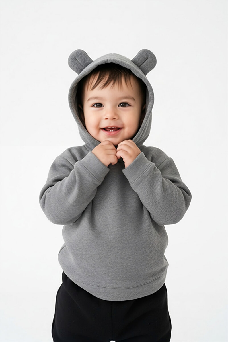 1_org_zoom-1765.jpg LUESS Boys' Bear Eared Cotton Gray Hoodie Sweatshirt