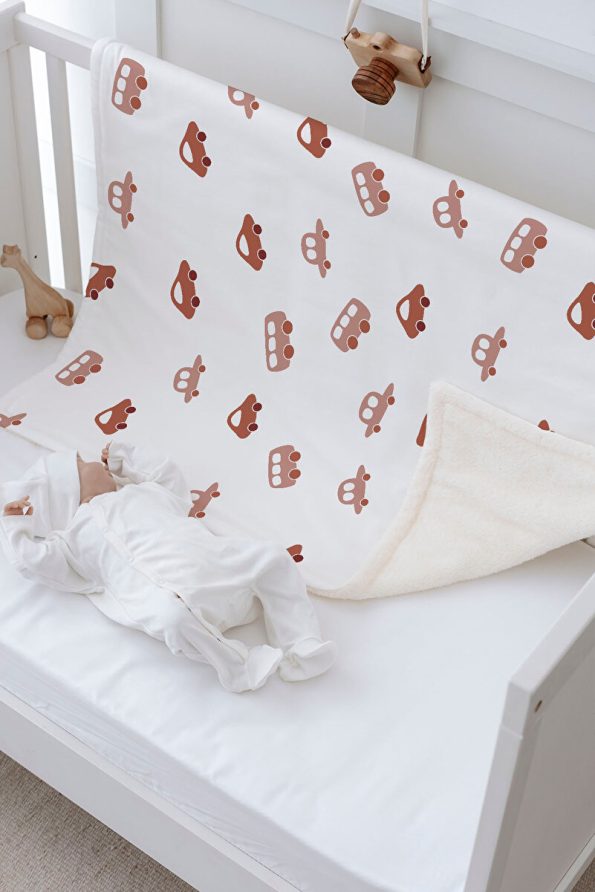 Tuğba Swan Plush Reversible Blanket - Vintage Car