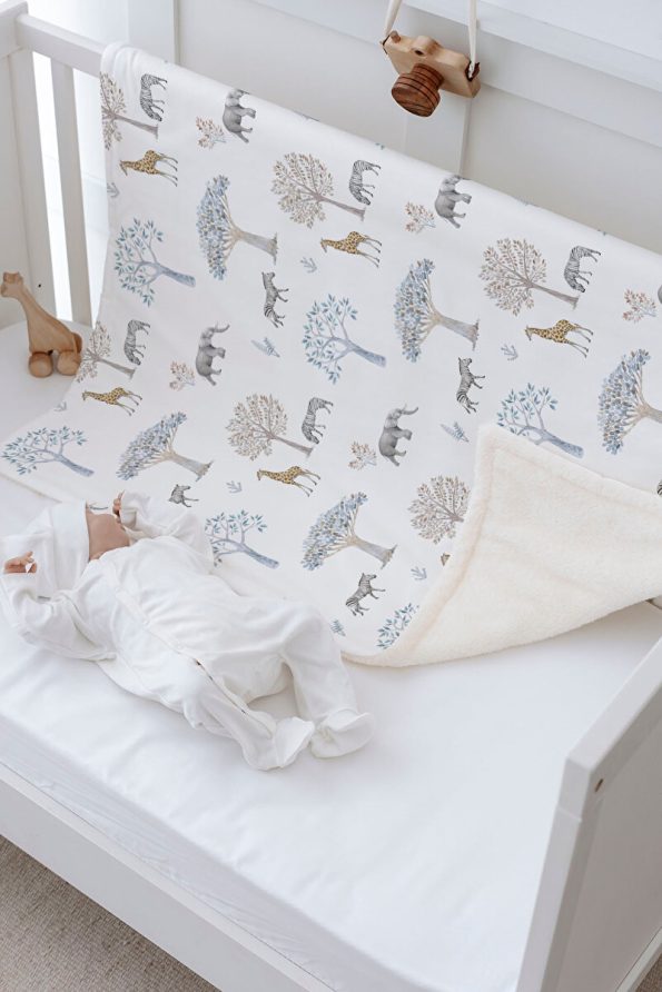 Tuğba Swan Plush Double-Sided Blanket - Safari
