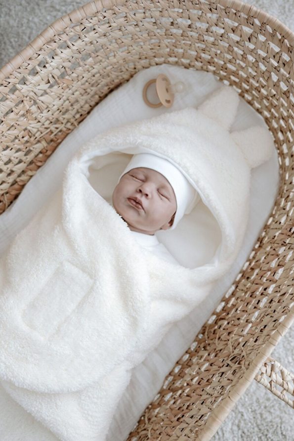Tuğba Swan Plush Swaddle and Reversible Blanket - Blue Toile De Jouy