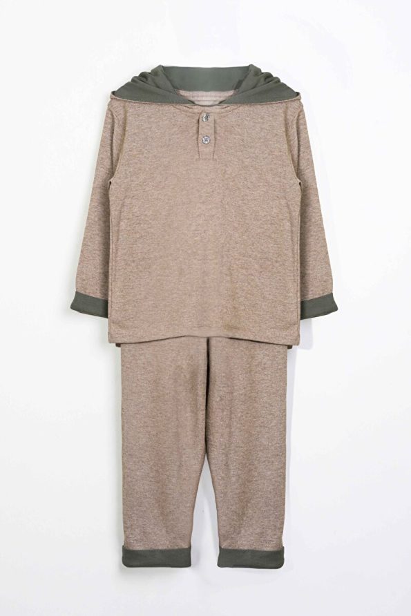 LUESS Boys' Hooded Button-Detail Seasonal Outfit - Beige (3-4 Years, 8-9 Years)