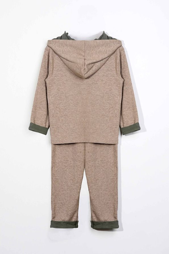 LUESS Boys' Hooded Button-Detail Seasonal Outfit - Beige (3-4 Years, 8-9 Years)