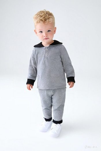 LUESS Boys' Hooded Button Detail Seasonal Set - Gray