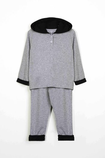 LUESS Boys' Hooded Button Detail Seasonal Set - Gray
