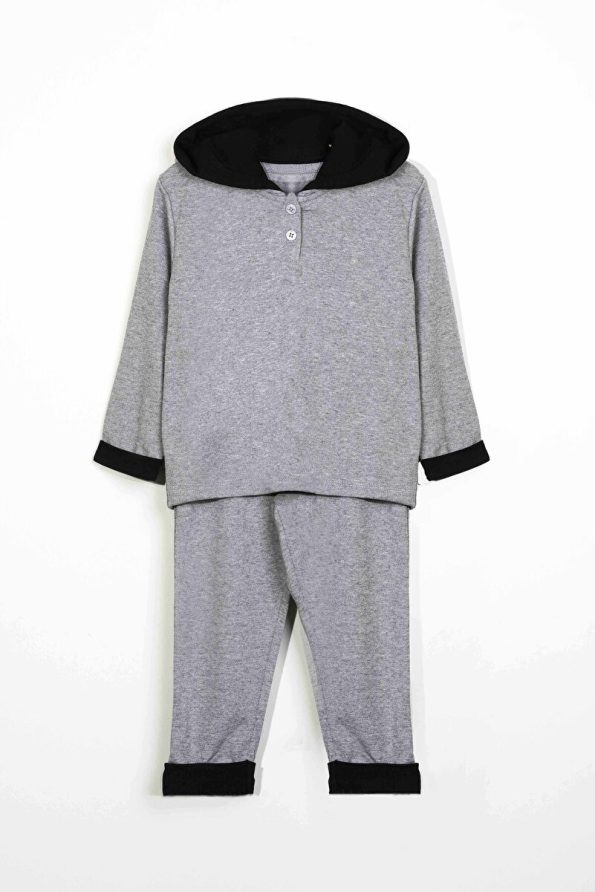 LUESS Boys' Hooded Button Detail Seasonal Set - Gray