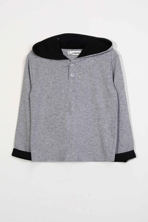 LUESS Boys' Hooded Button Detail Seasonal Set - Gray