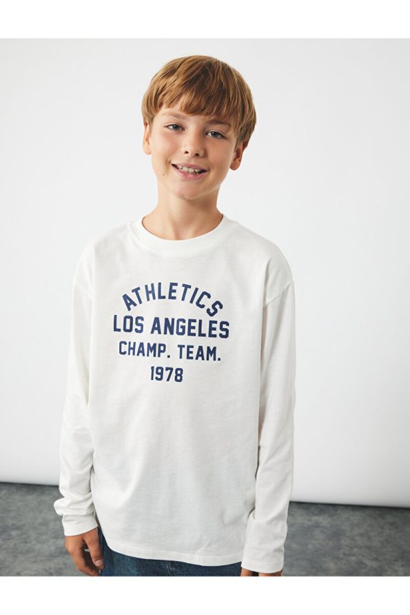 Cotton Long Sleeve Crew Neck Printed T-Shirt