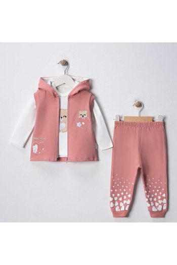 MyPrettyBaby Heart Bear Embroidered Hooded Vest Set for Girls
