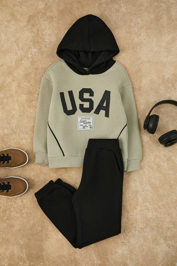Trendyolmilla Kids Stone Print Cotton Hoodie Set for Boys