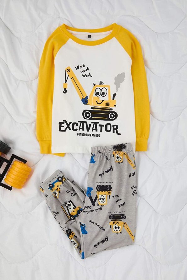 Trendyolmilla Kids Cream-Yellow Printed 4-Piece Knit Boys Pajama Set