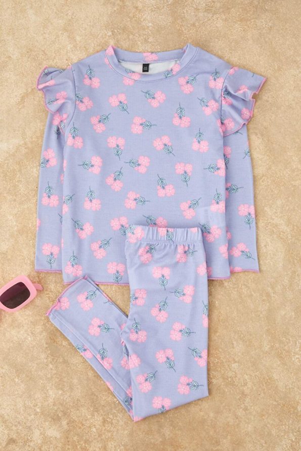 Trendyolmilla Kids Lilac Printed 4-Piece Knitted Regular Girls Pajama Set