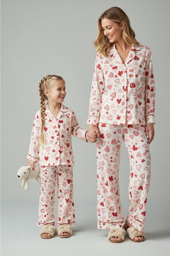 Trendyolmilla Kids Colorful Heart Pattern Mini Me Mother-Daughter Pajama Set