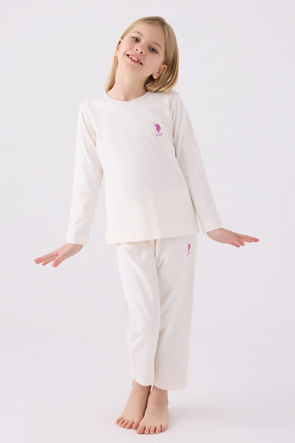 U.S. Polo Assn. Girls' White Long Sleeve Pajama Set