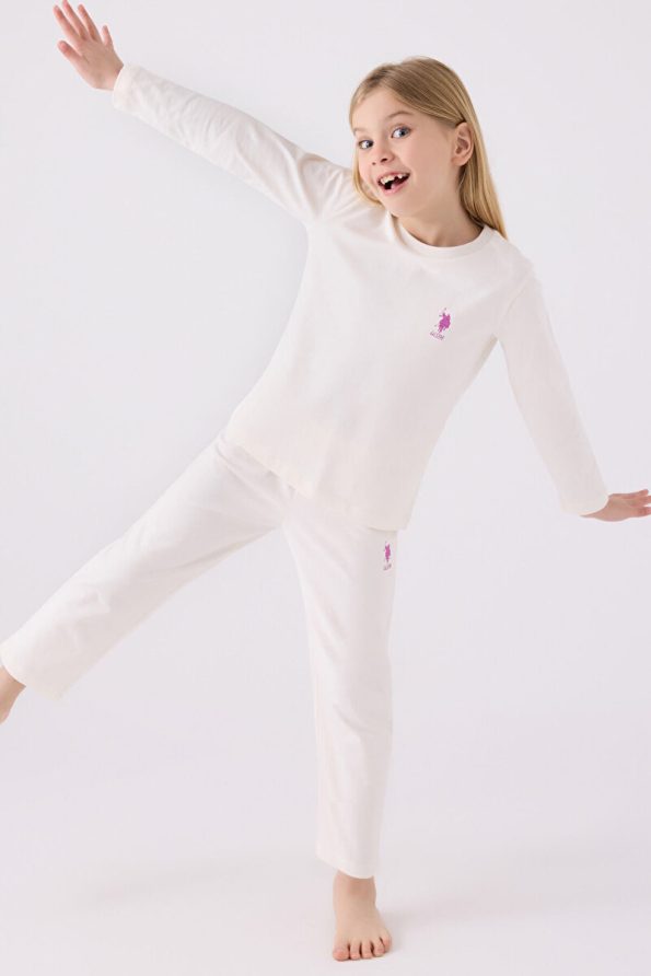 U.S. Polo Assn. Girls' White Long Sleeve Pajama Set
