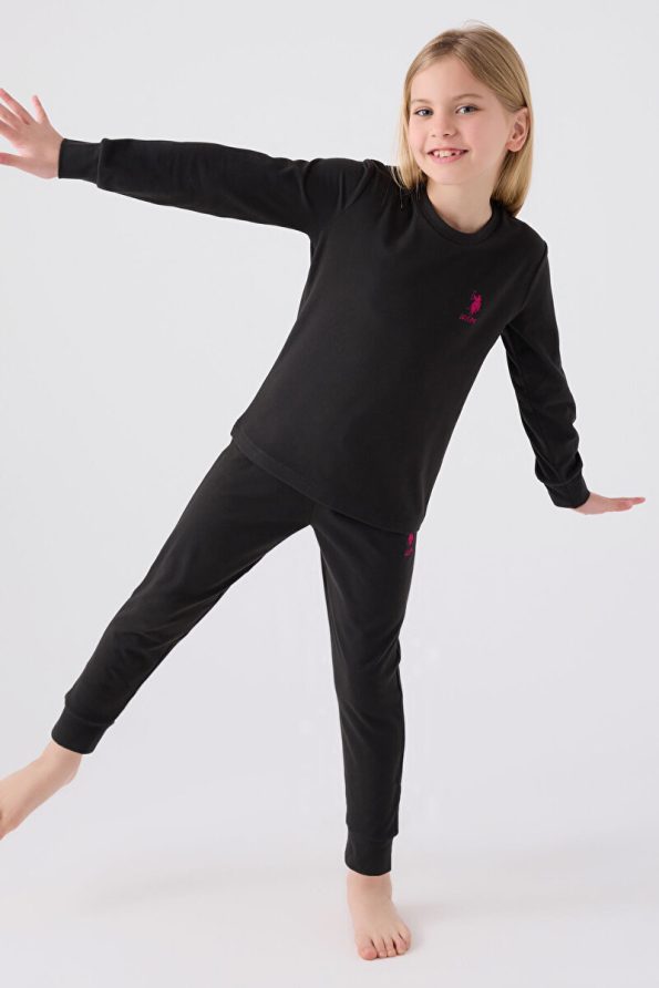 U.S. Polo Assn. Girls' Black Long Sleeve Pajama Set
