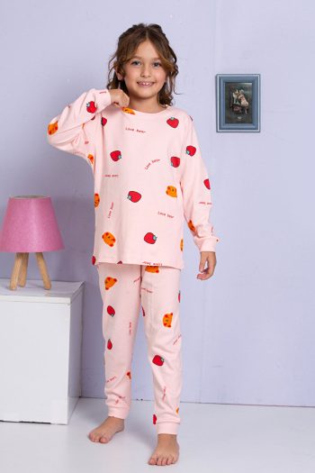 MADALINA Girls' 100% Cotton Strawberry Print Pajama Set