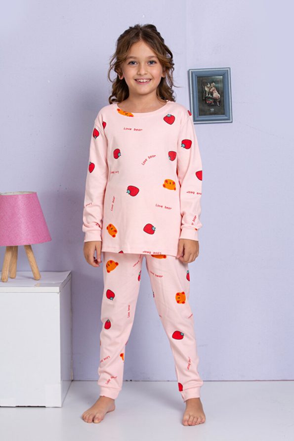 MADALINA Girls' 100% Cotton Strawberry Print Pajama Set