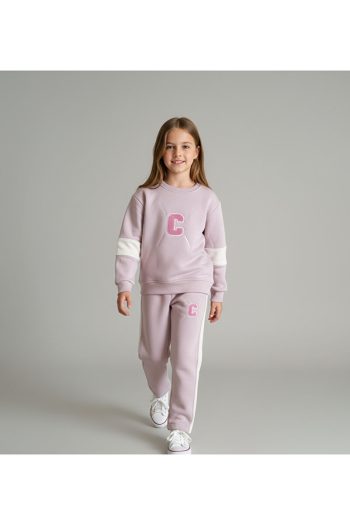 CMK Premium Pink Girls' Tracksuit with C Letter Embroidery