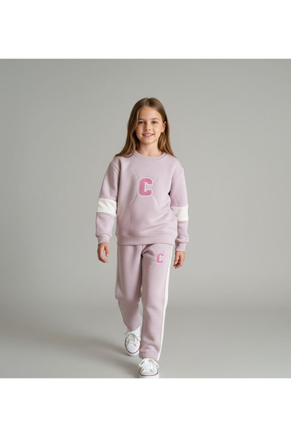 CMK Premium Pink Girls' Tracksuit with C Letter Embroidery