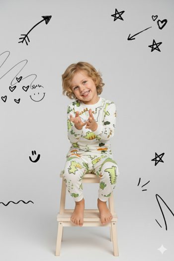 ROSAMINA Boys' 100% Cotton Tree Dinosaur Print Pajama Set