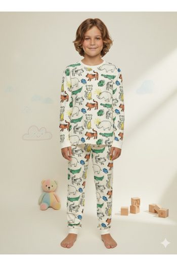 MADALINA Boys' 100% Cotton Colorful Dinosaur Print Pajama Set