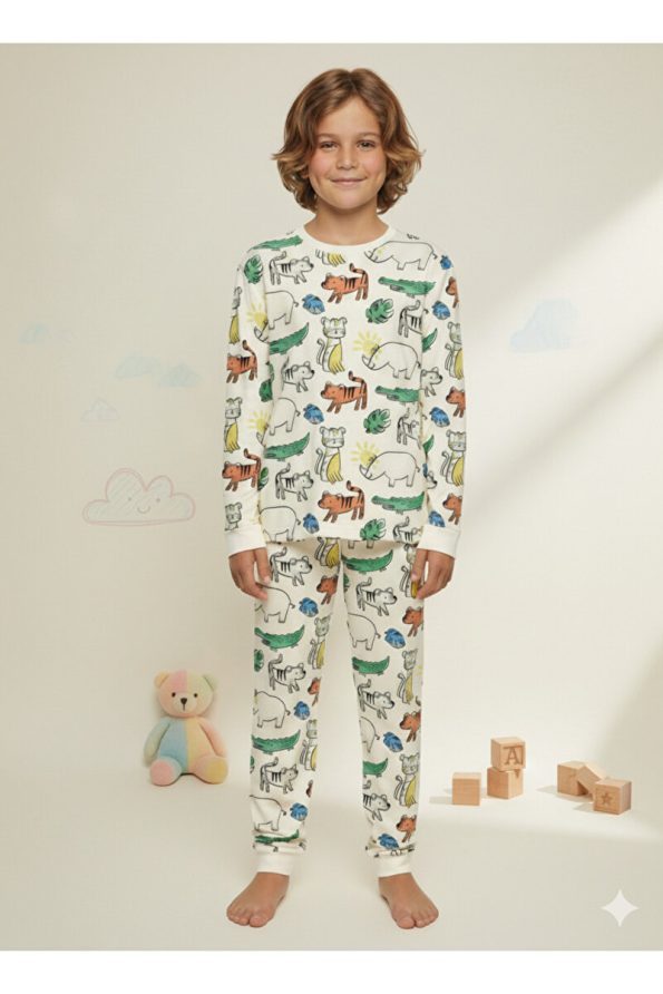 MADALINA Boys' 100% Cotton Colorful Dinosaur Print Pajama Set