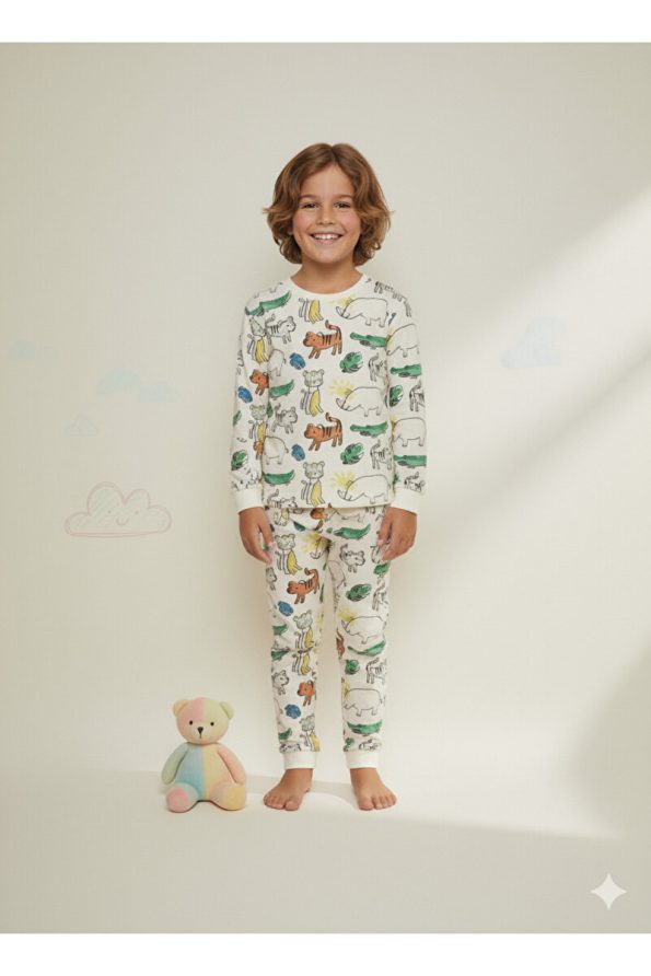 MADALINA Boys' 100% Cotton Colorful Dinosaur Print Pajama Set