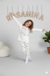 MADALINA Girls' 100% Cotton Cream Heart Pattern Winter Pajama Set