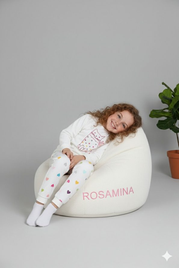 MADALINA Girls' 100% Cotton Cream Heart Pattern Winter Pajama Set
