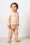 Brown and Salmon Hooded Cotton Two-Piece Set for Babies and Kids