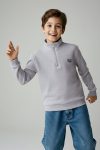 Trendyolmilla Kids Gray Melange Cotton Printed Stand Collar Regular Fit Boys Sweatshirt