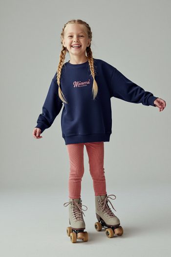 Trendyolmilla Kids Navy Cotton Printed Oversized Knit Girls' Leggings-Sweatshirt Set