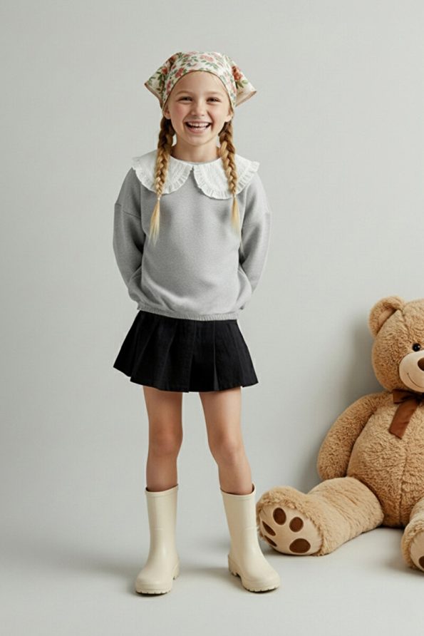 Trendyolmilla Kids Grey Neck Detail Regular Girls Knit Sweatshirt