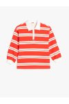 Striped Long Sleeve Button Detail Polo Collar Sweatshirt