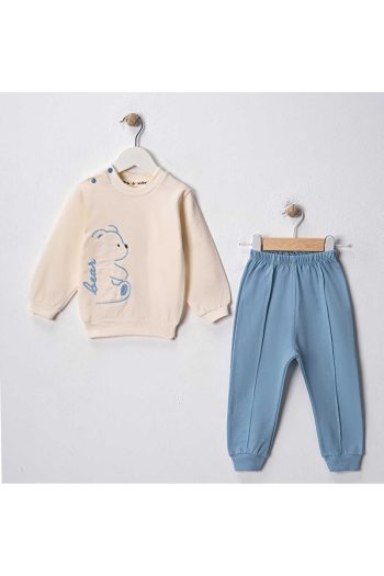 MyPrettyBaby Bear Stripe Embroidered Baby Boy Two-Piece Outfit