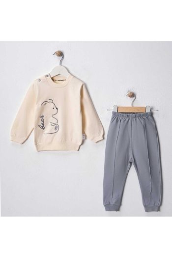 MyPrettyBaby Bear Striped Embroidered Boys' Baby Two-Piece Set
