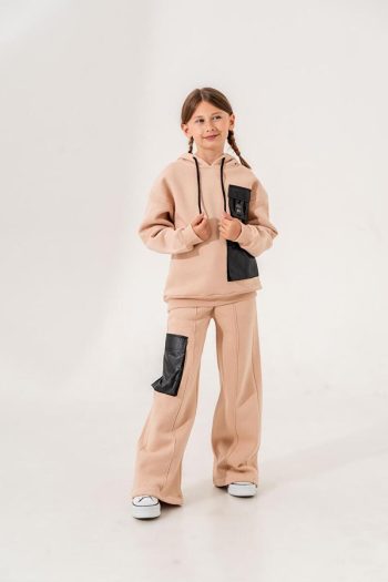 Giyicem Girls' Color-Blocked Hooded Tracksuit Set