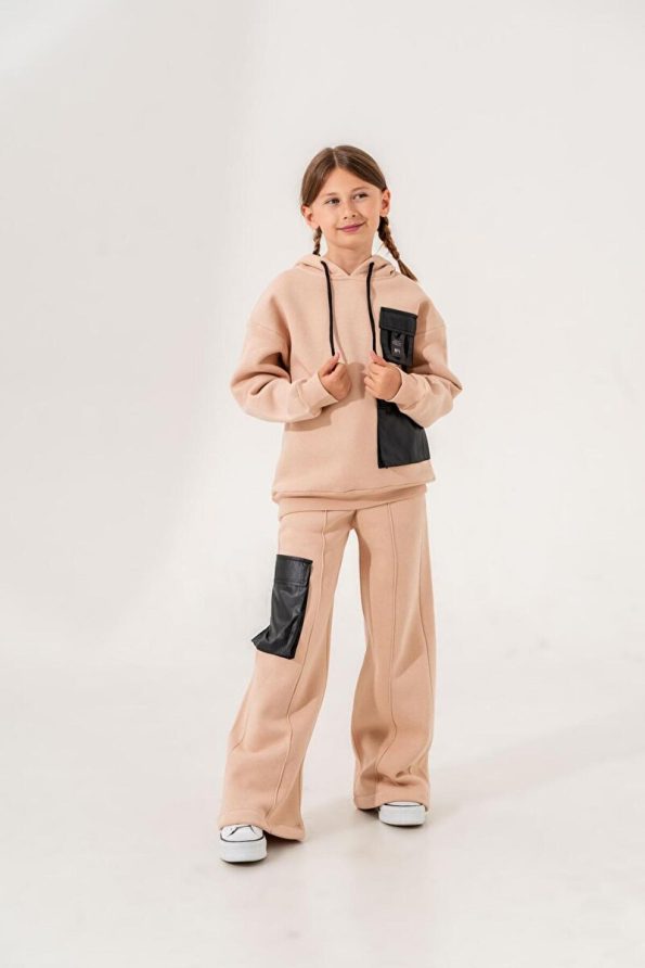 Giyicem Girls' Color-Blocked Hooded Tracksuit Set
