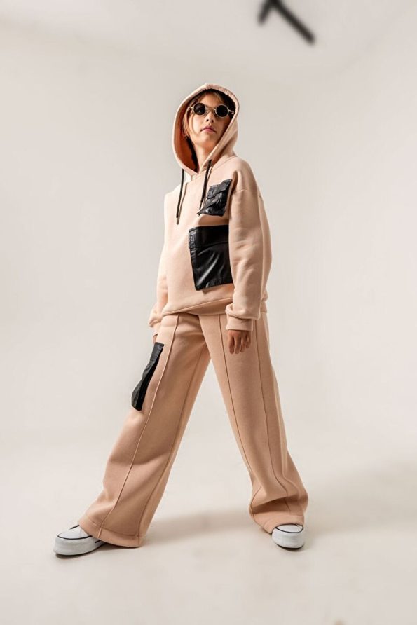 Giyicem Girls' Color-Blocked Hooded Tracksuit Set