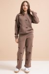 Cansın Mini Brown Bow Embroidered Girls' Sweatshirt Set