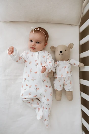 Tuğba Swan Zippered Footed Baby Romper - Pureline Series - Soft Bloom