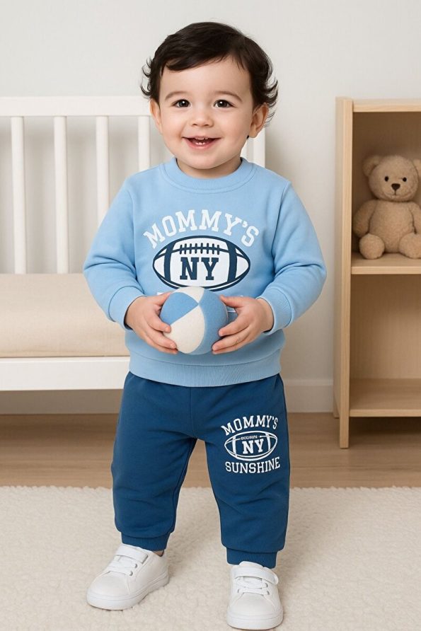 MyPrettyBaby American Football Embossed Print Seasonal 100% Cotton Two-Piece Set