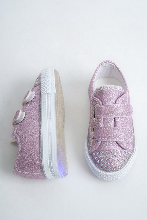 KATEYLER Purple Glitter Velcro Light-Up Orthopedic Sneakers for Girls