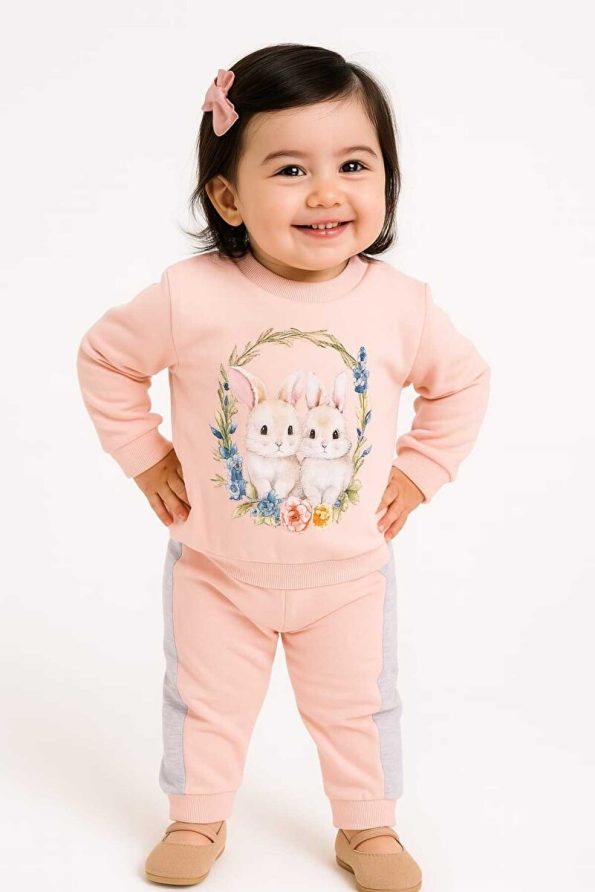 MyPrettyBaby Bunny Print Girls Baby Outfit