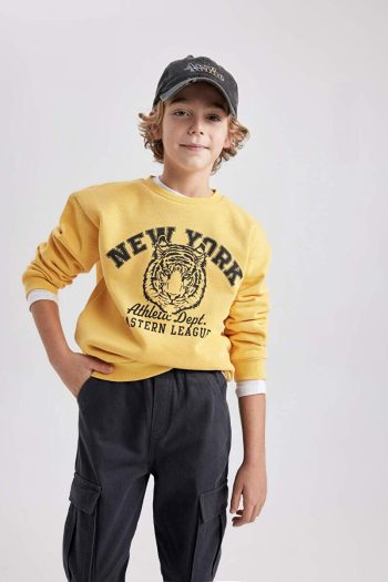 Defacto Boys' Printed Crew Neck Sweatshirt