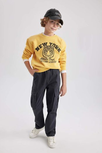 Defacto Boys' Printed Crew Neck Sweatshirt
