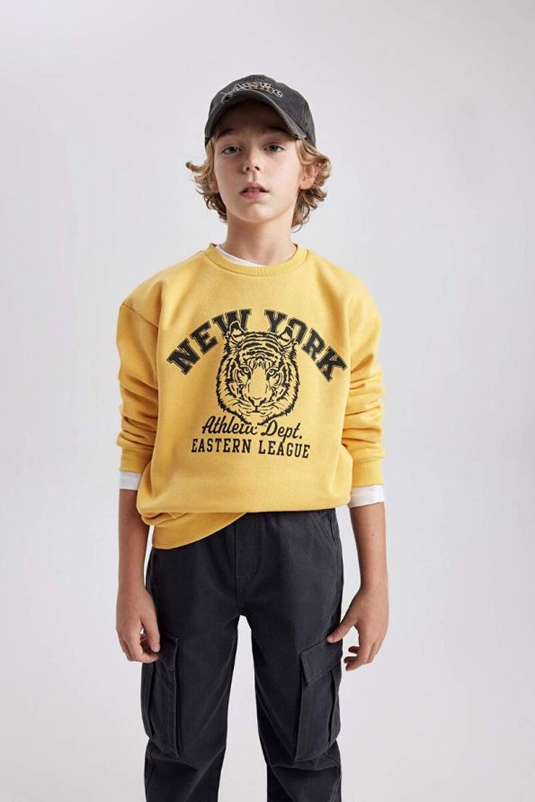 Defacto Boys' Printed Crew Neck Sweatshirt