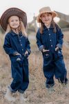 miabambim Croissant Embroidered Denim Overalls Unisex Navy Blue