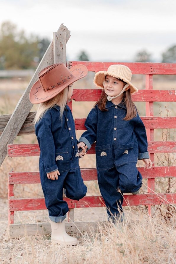 miabambim Croissant Embroidered Denim Overalls Unisex Navy Blue